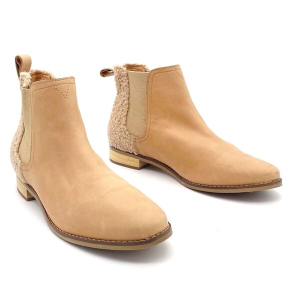 Toms Ella Chelsea Boots Skip On Booties in Honey Leather Faux Shearling Size 9.5 - Picture 15 of 15